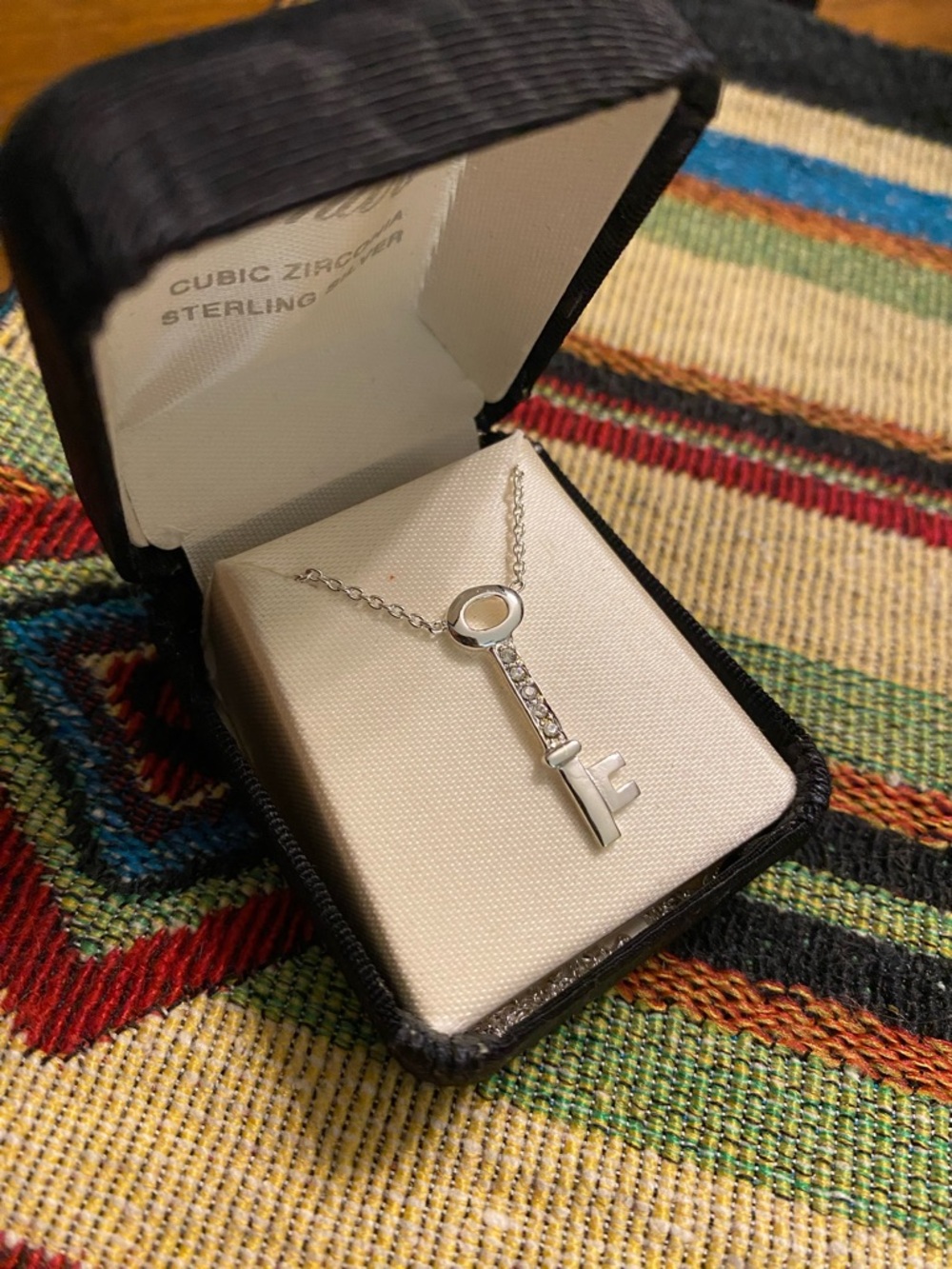 Sterling Silver Cubic Zirconia Key Pendant Necklace
